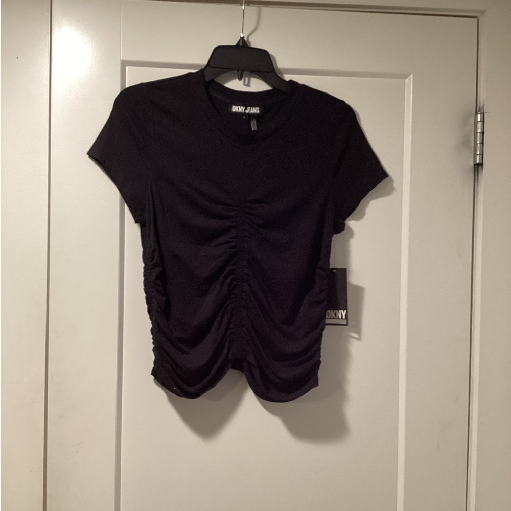 NWT DKNY Jeans Size L Ruched Short-Sleeve Top